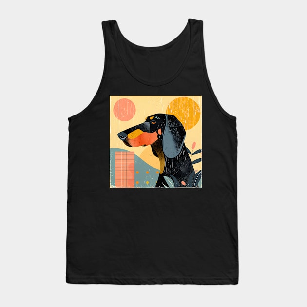 70s Black and Tan Coonhound Vibes: Pastel Pup Parade Tank Top by NatashaCuteShop